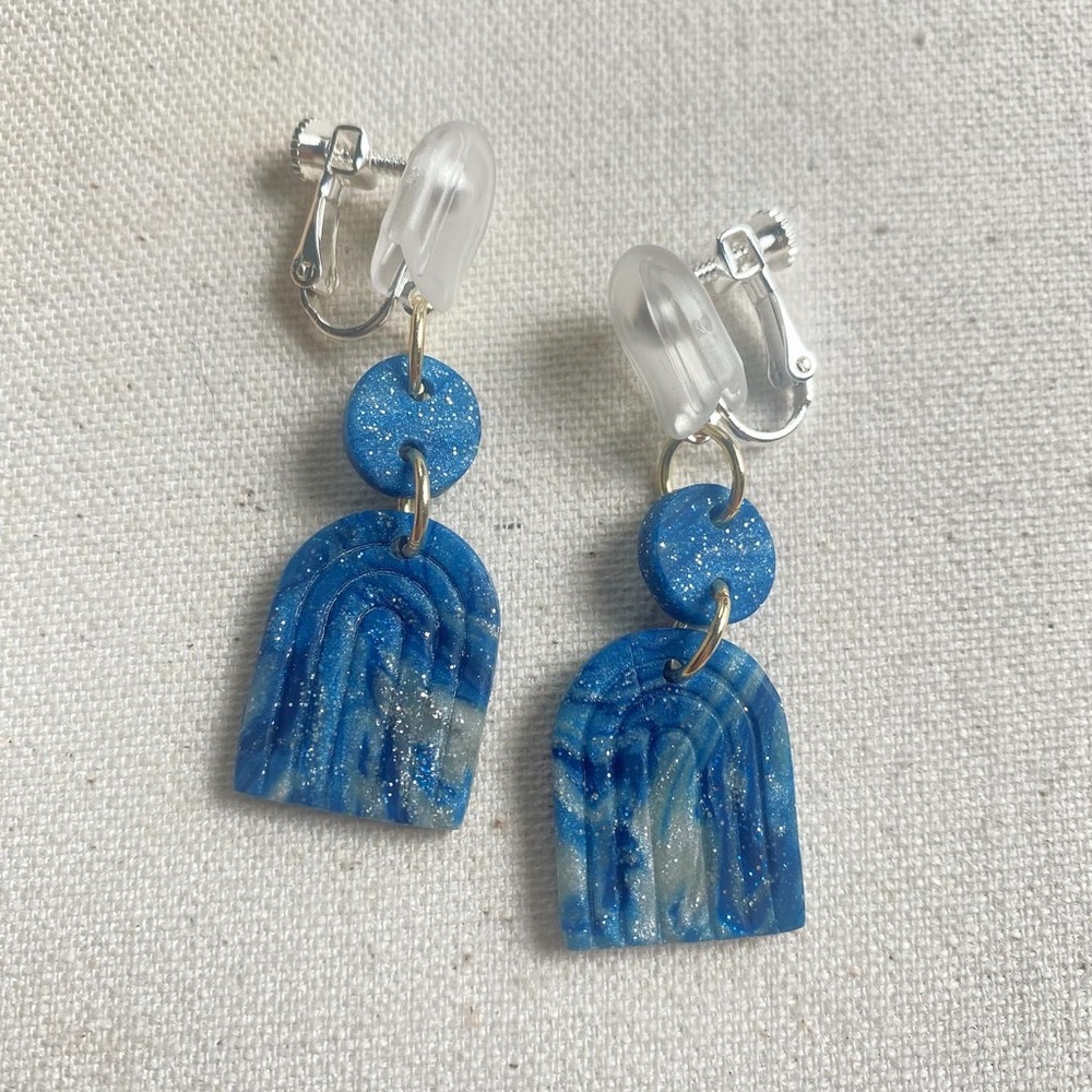 Blue Polymer Clay Clip On Earrings (Perfect for kids or non-pierced ears)